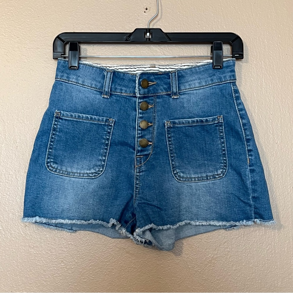 Roxy Women’s High Rise Button Up Denim Shorts - Medium Blue Wash - 27